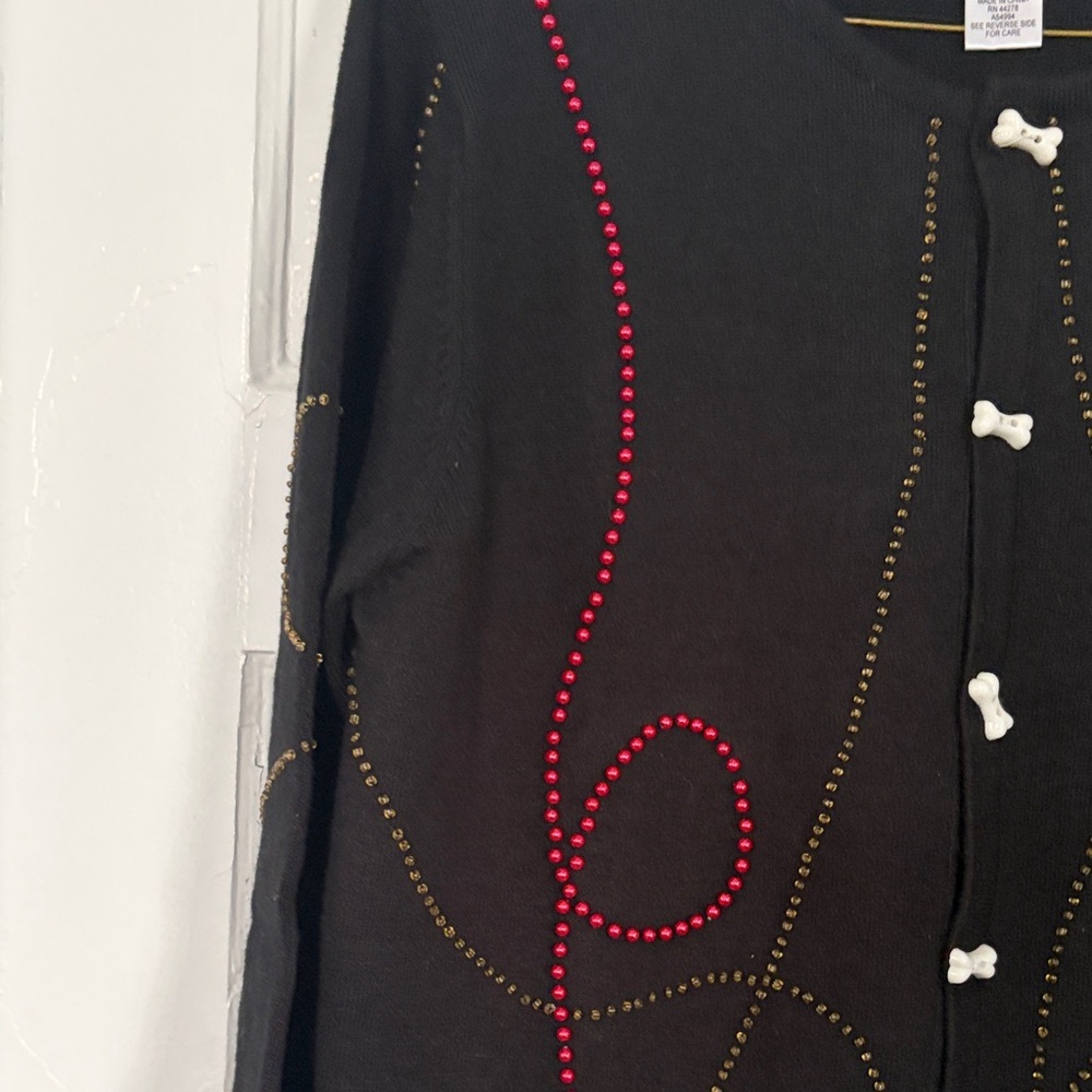 Quacker Factory Black Cardigan with Dog Embroidery - Picture 7 of 11